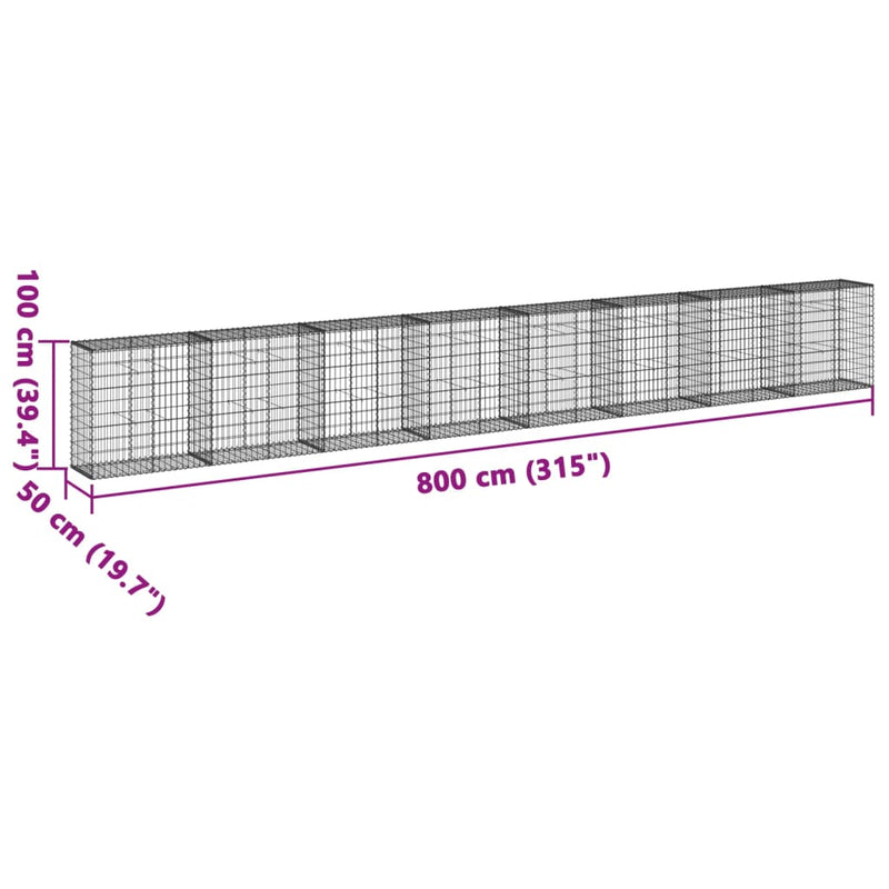 Gabion Basket with Cover 315"x19.7"x39.4" Galvanized Iron