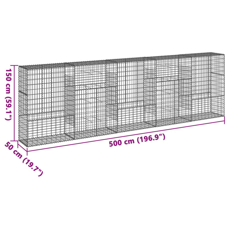 Gabion Basket with Cover 196.9"x19.7"x59.1" Galvanized Iron