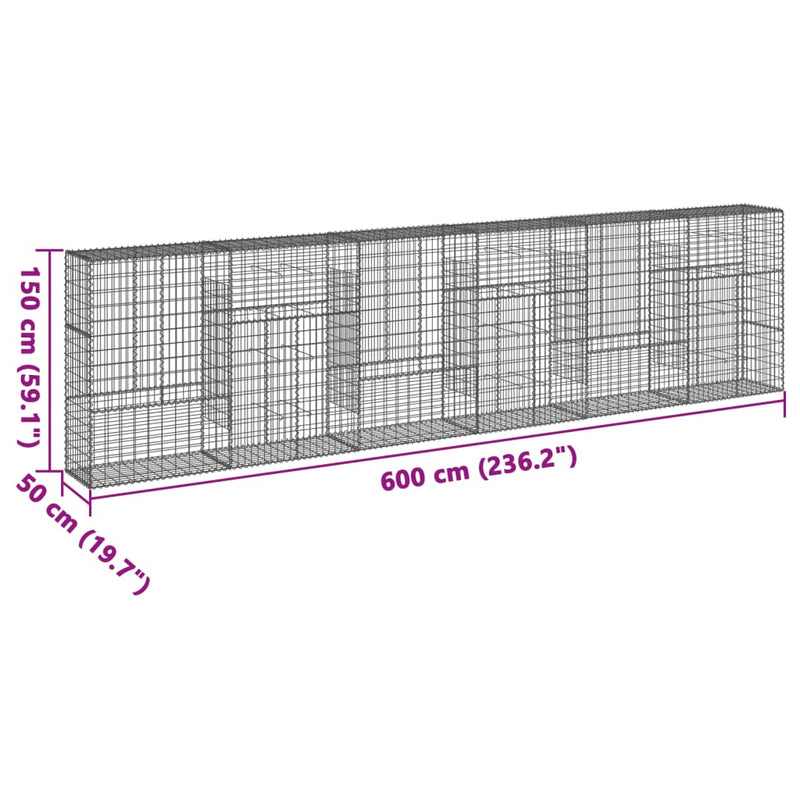 Gabion Basket with Cover 236.2"x19.7"x59.1" Galvanized Iron