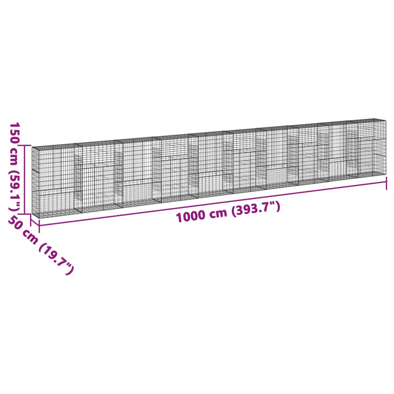 Gabion Basket with Cover 393.7"x19.7"x59.1" Galvanized Iron