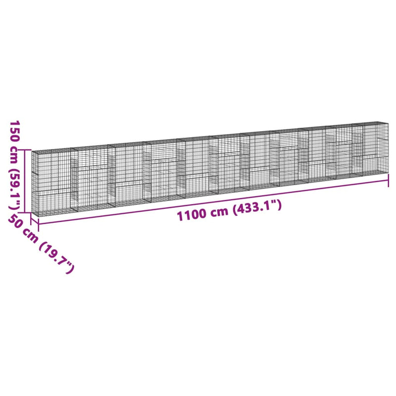 Gabion Basket with Cover 433.1"x19.7"x59.1" Galvanized Iron