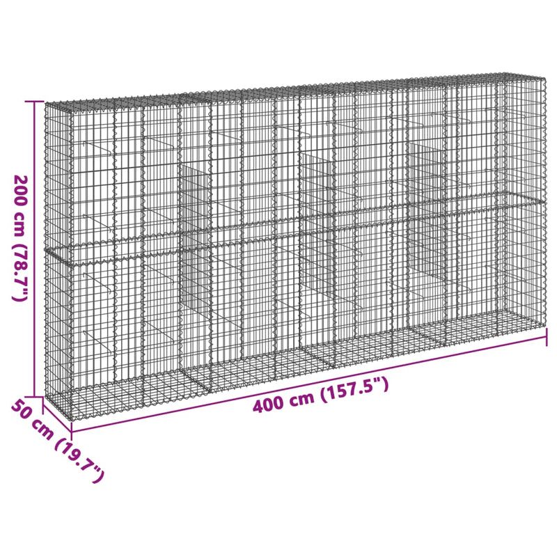 Gabion Basket with Cover 157.5"x19.7"x78.7" Galvanized Iron