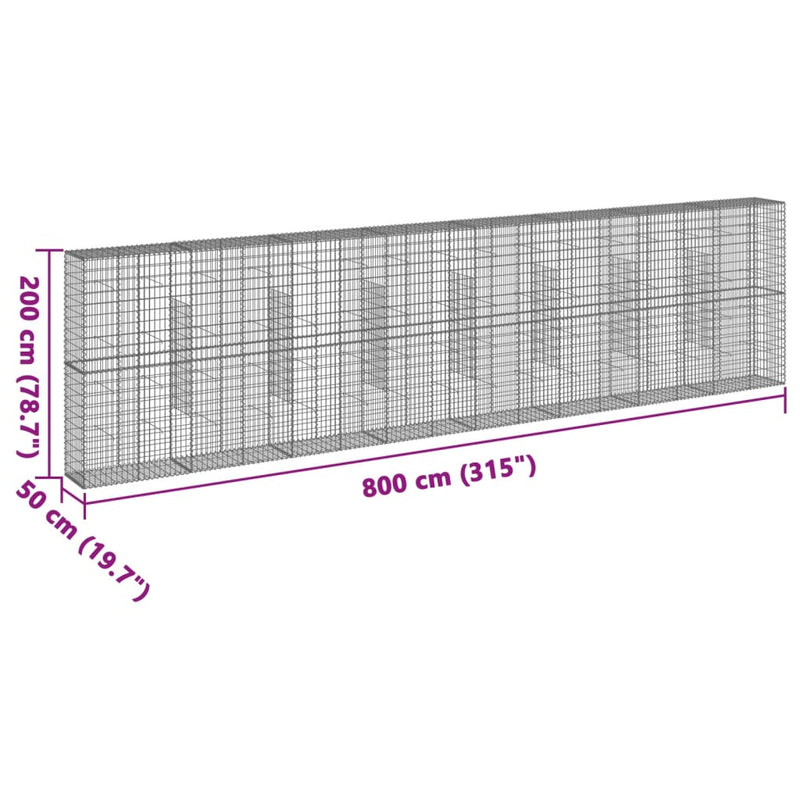 Gabion Basket with Cover 315"x19.7"x78.7" Galvanized Iron