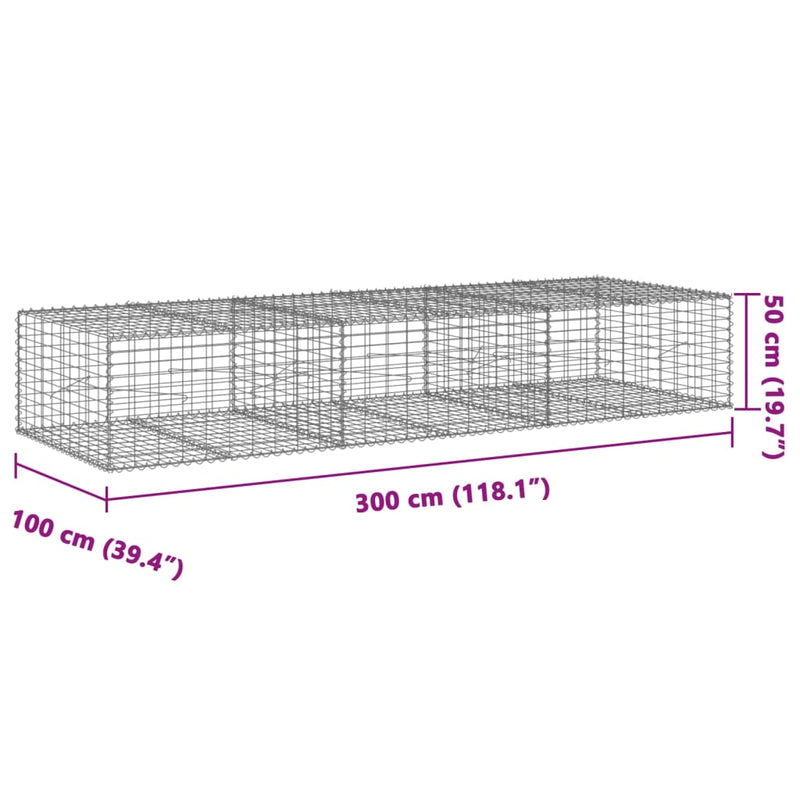 Gabion Basket with Cover 118.1"x39.4"x19.7" Galvanized Iron