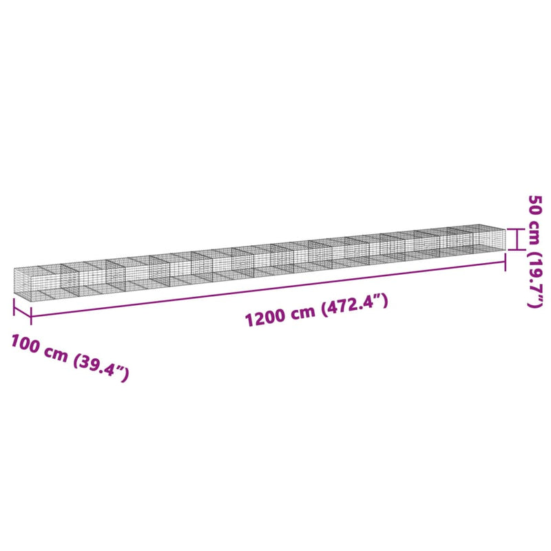 Gabion Basket with Cover 472.4"x39.4"x19.7" Galvanized Iron