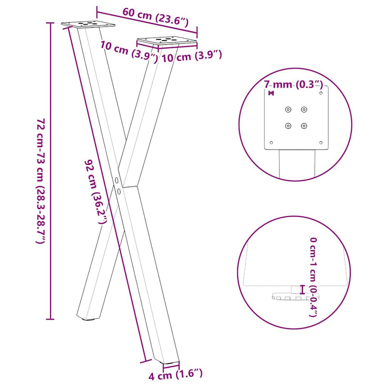 Dining Table Legs X-Shaped 2 pcs Black 23.6"x(28.3"-28.7") Steel