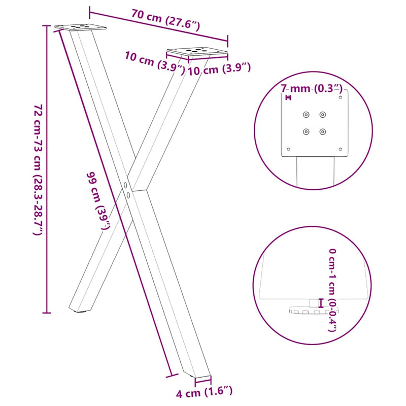 Dining Table Legs X-Shaped 2 pcs Black 27.6"x(28.3"-28.7") Steel