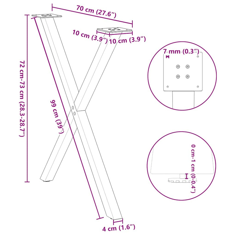 Dining Table Legs X-Shaped 2 pcs Black 31.5"x(28.3"-28.7") Steel