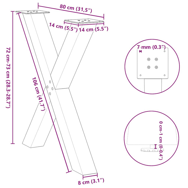 Dining Table Legs X-Shaped 2 pcs Black 31.5"x(28.3"-28.7") Steel