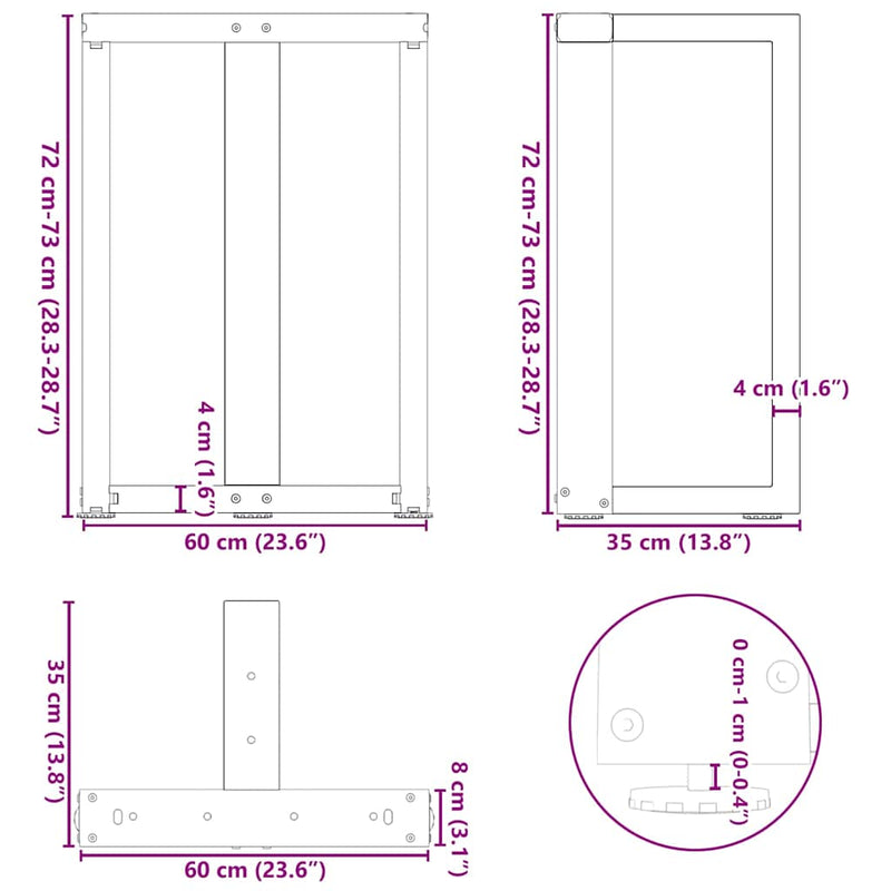 Dining Table Legs T-Shaped 2 pcs Black 23.6"x13.8"x(28.3"x28.7") Steel