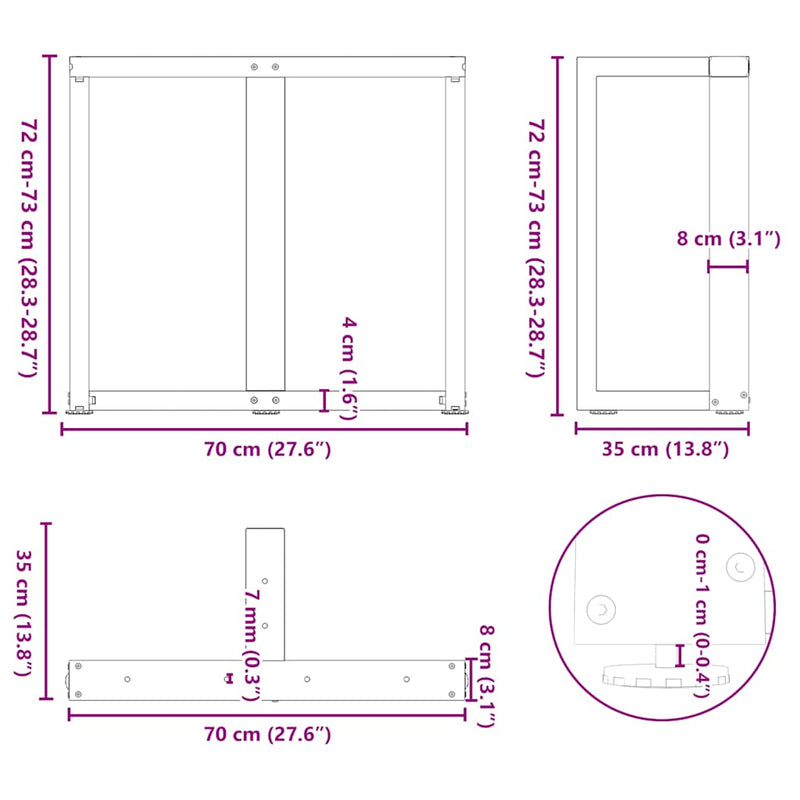 Dining Table Legs T-Shaped 2 pcs Black 27.6"x13.8"x(28.3"x28.7") Steel