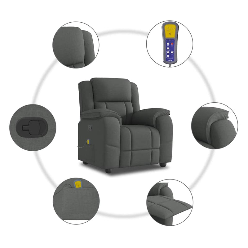 Massage Recliner Chair Dark Gray Fabric