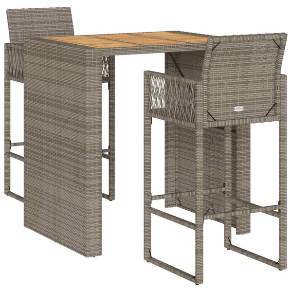 3 Piece Patio Bar Set without Cushions Gray Poly Rattan Acacia