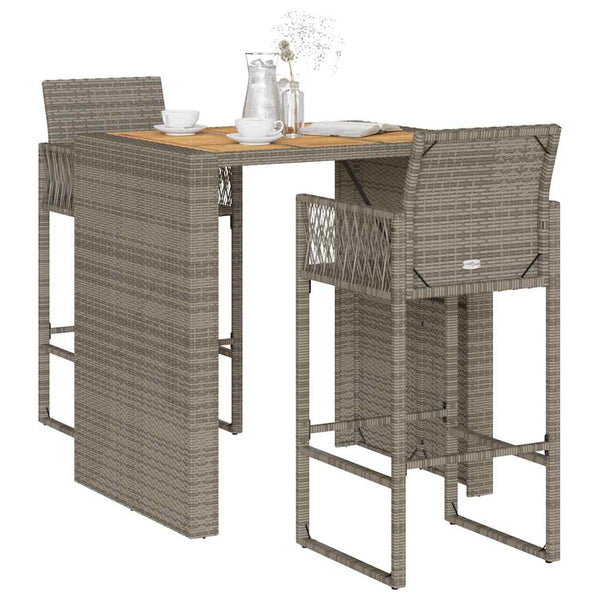 3 Piece Patio Bar Set without Cushions Gray Poly Rattan Acacia