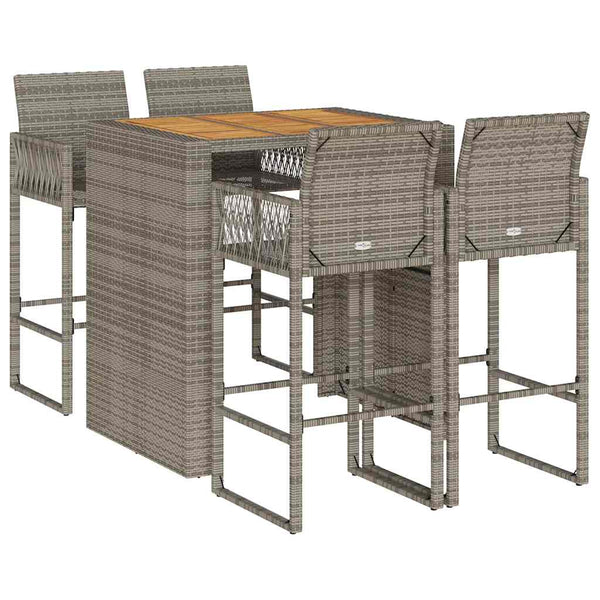 5 Piece Patio Bar Set without Cushions Gray Poly Rattan Acacia