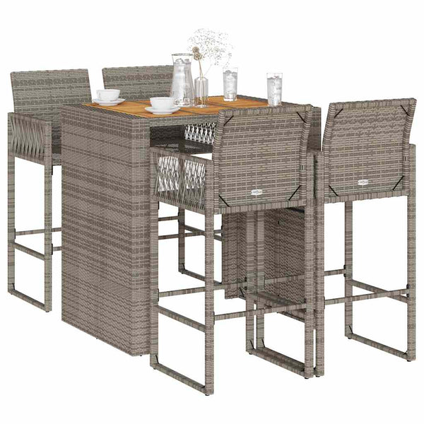 5 Piece Patio Bar Set without Cushions Gray Poly Rattan Acacia