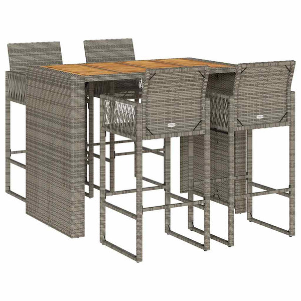 5 Piece Patio Bar Set without Cushions Gray Poly Rattan Acacia