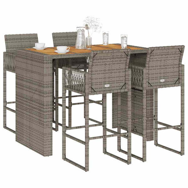 5 Piece Patio Bar Set without Cushions Gray Poly Rattan Acacia