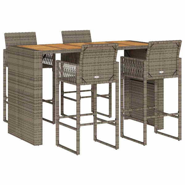 5 Piece Patio Bar Set without Cushions Gray Poly Rattan Acacia