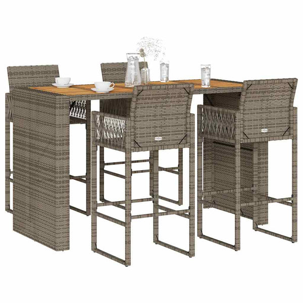 5 Piece Patio Bar Set without Cushions Gray Poly Rattan Acacia